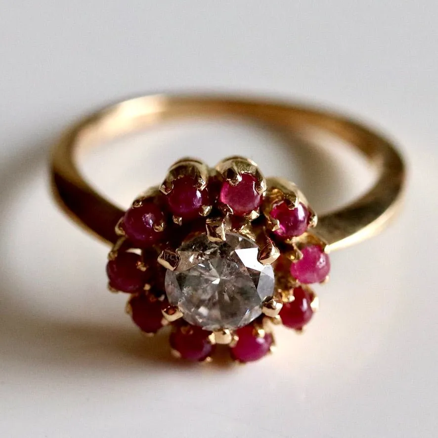 Daisy Buchanan 14k Gold, Champagne Diamond and Ruby Ring