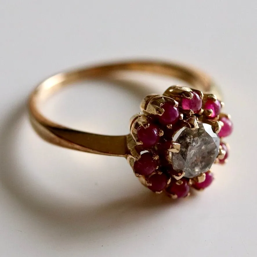 Daisy Buchanan 14k Gold, Champagne Diamond and Ruby Ring