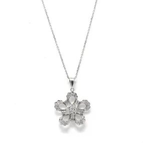 Daisy Clustered Flower Pendant Necklace in 14K White Gold