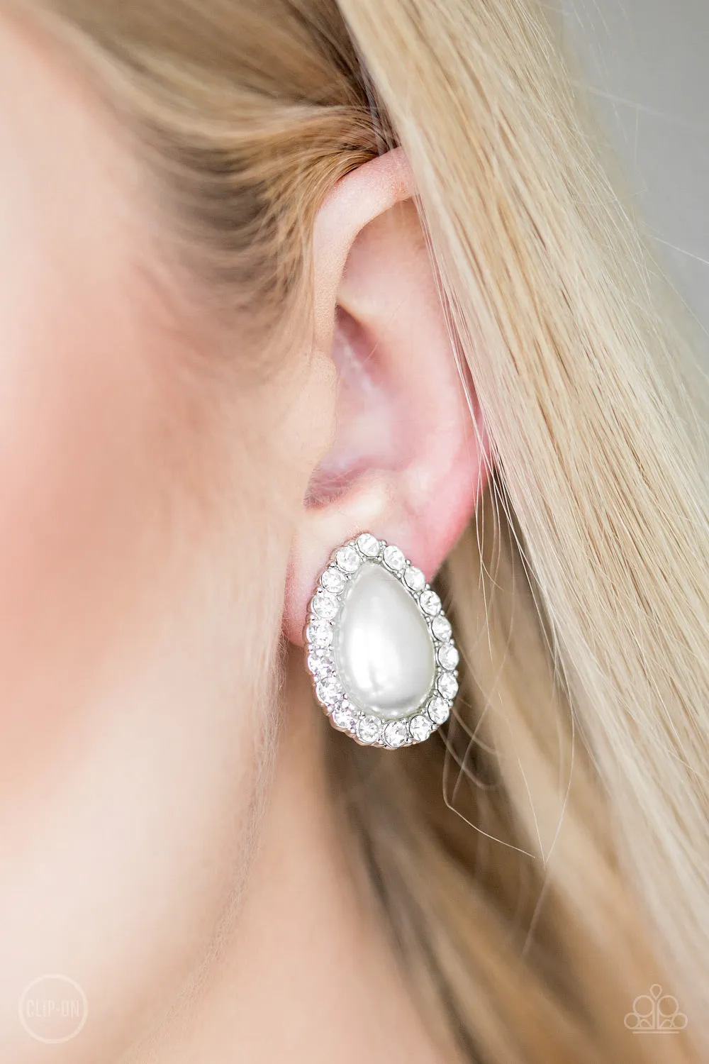 Dapper Dazzle - White Clip-On Paparazzi Earrings