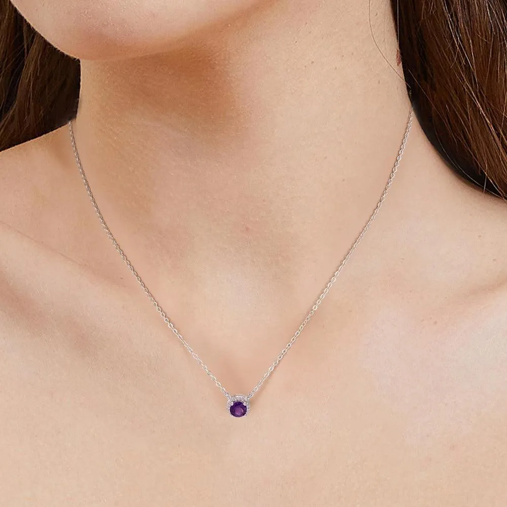 Dark Amethyst Halo Pendant Necklace