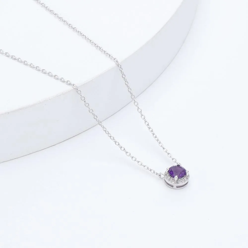 Dark Amethyst Halo Pendant Necklace