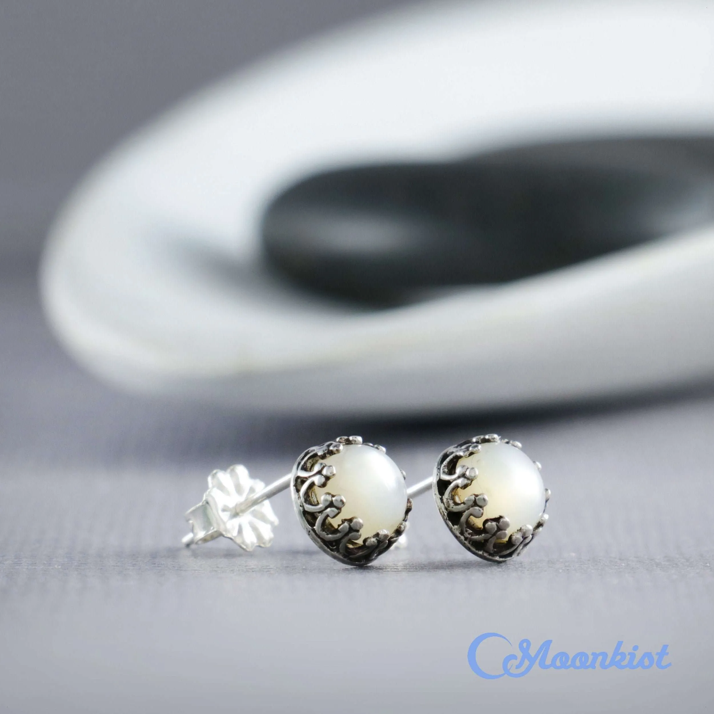 Delicate Silver Pearl Stud Earrings | Moonkist Designs