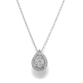 Diana Pear Halo Pendant Necklace in 14K White Gold