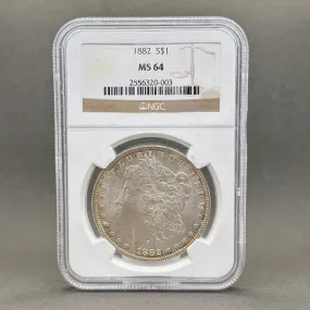 Estate 0.900 Fine Silver 1882 S$1 Morgan Dollar NGC MS 64