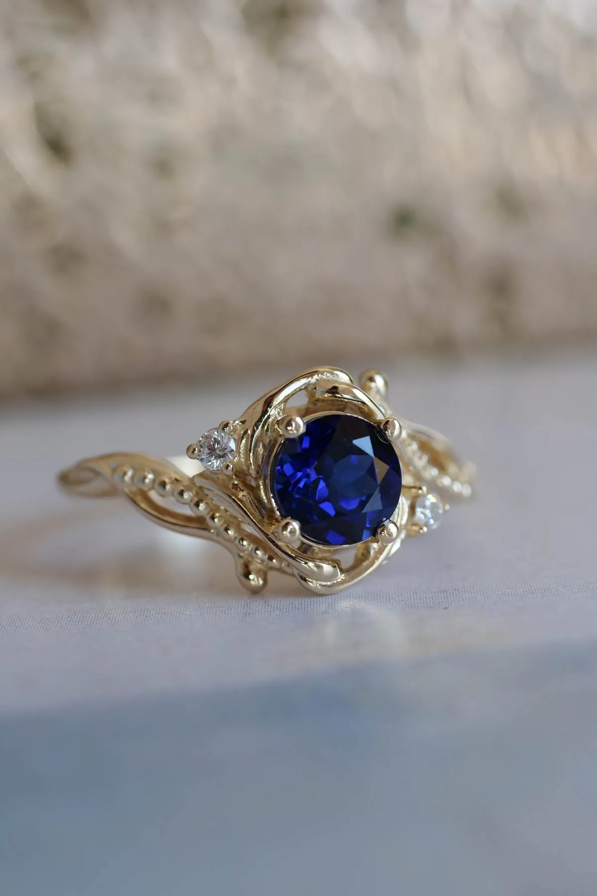 Fantasy engagement ring with blue lab sapphire / Undina