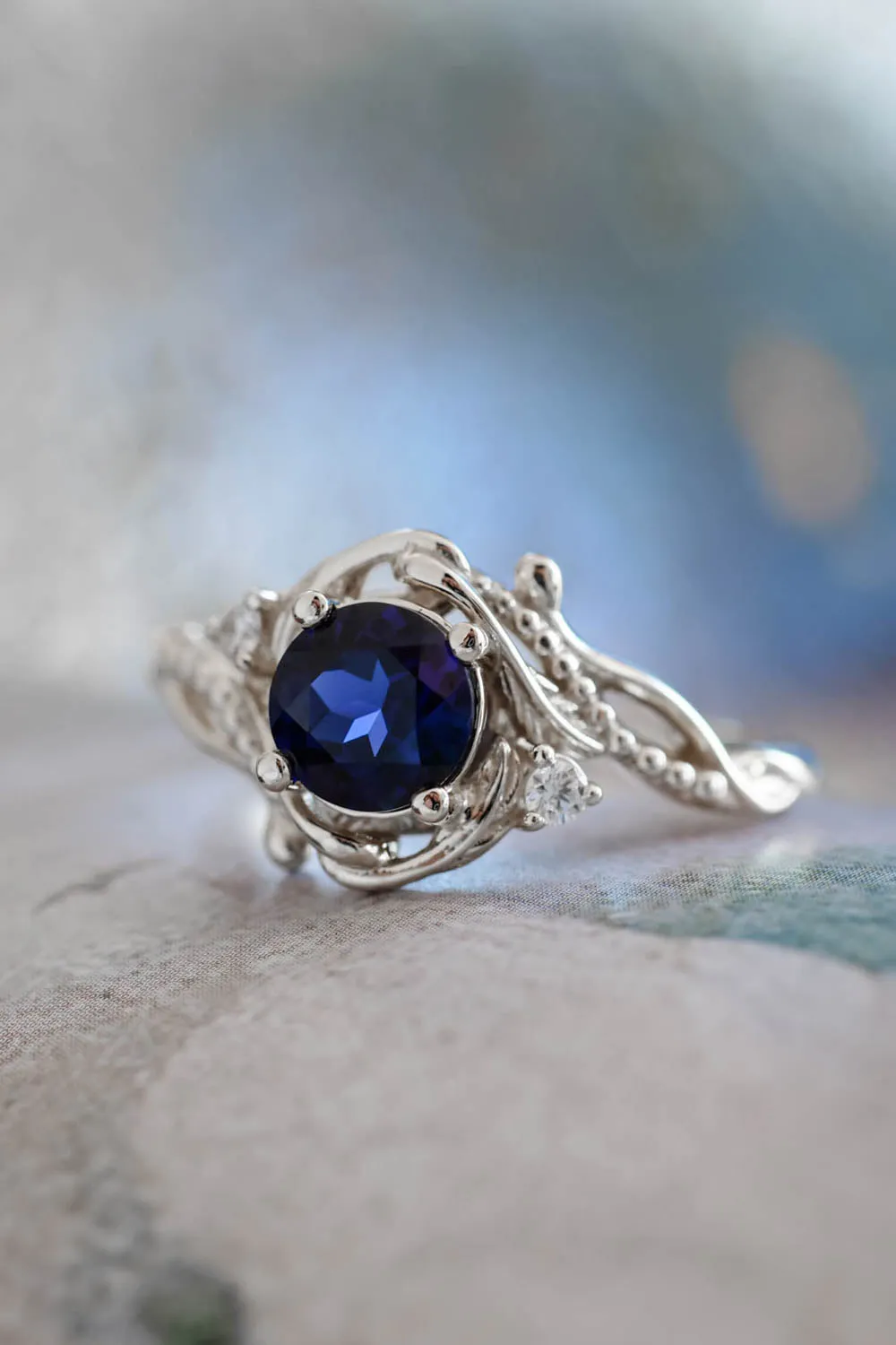 Fantasy engagement ring with blue lab sapphire / Undina