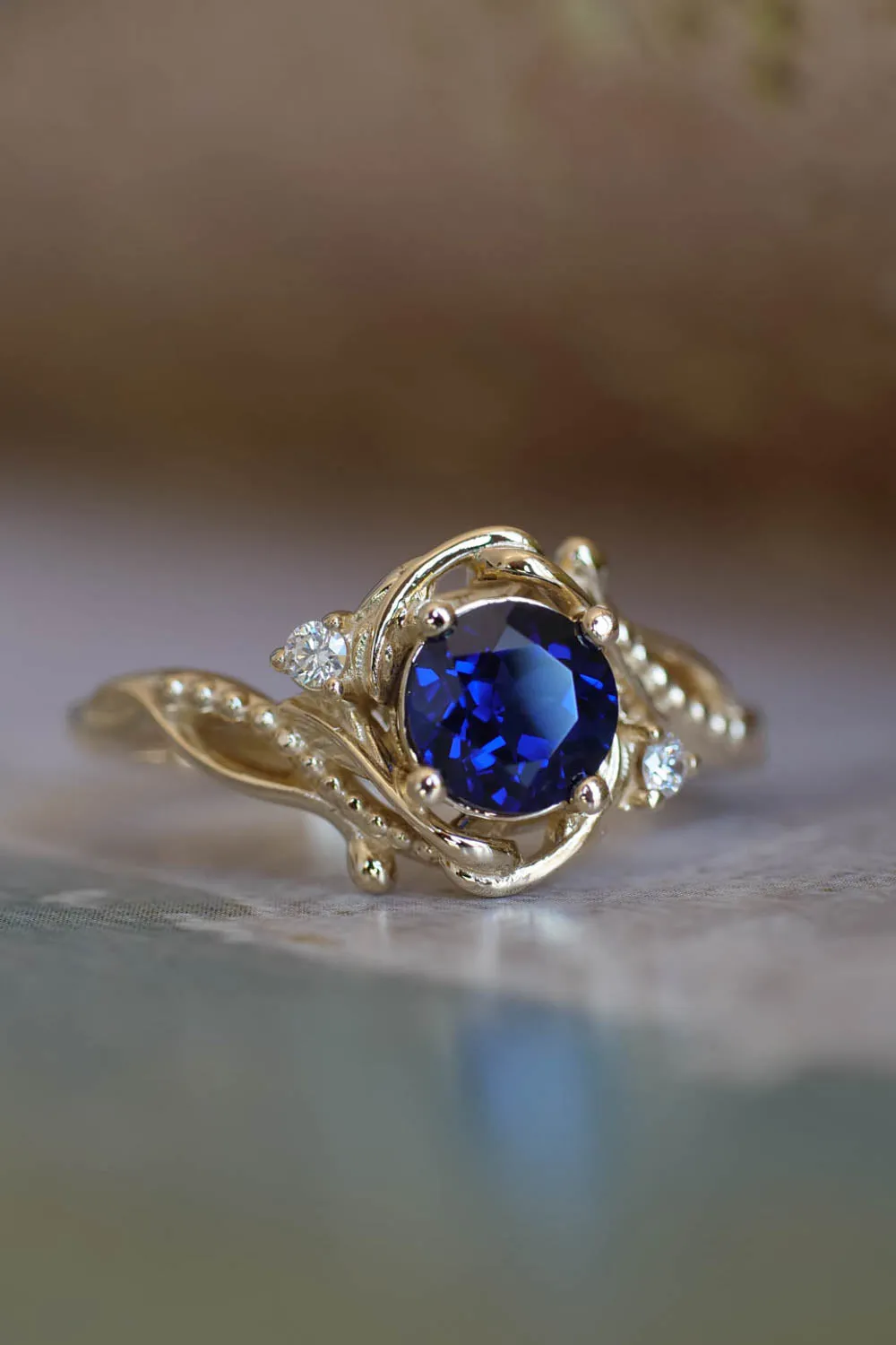 Fantasy engagement ring with blue lab sapphire / Undina