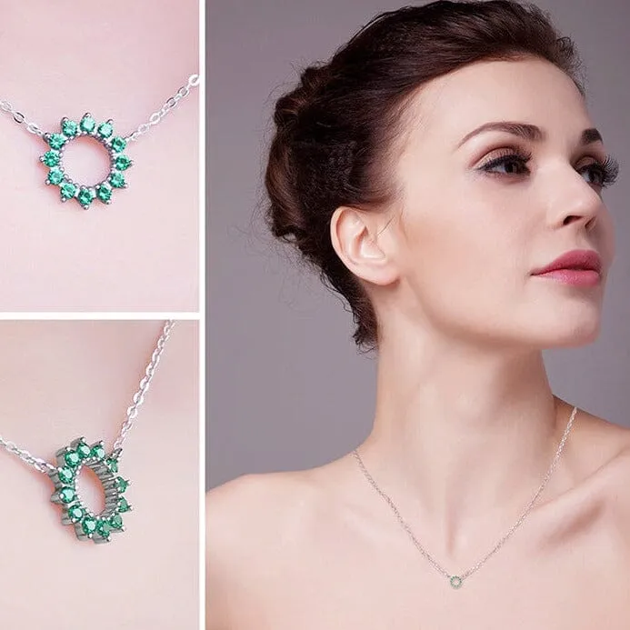 Flower Simulated Emerald Necklace - 925 Sterling Silver