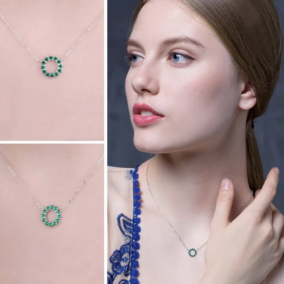 Flower Simulated Emerald Necklace - 925 Sterling Silver