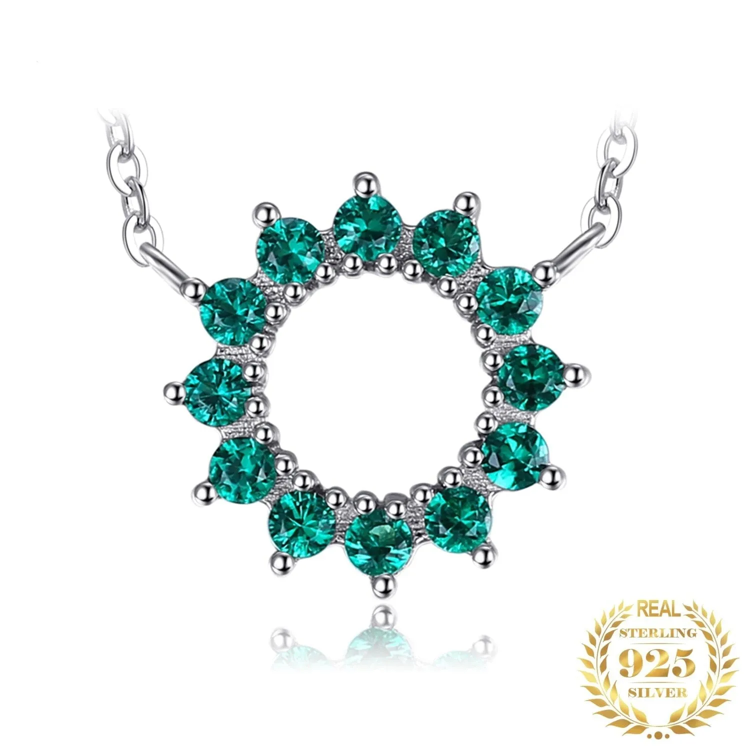 Flower Simulated Emerald Necklace - 925 Sterling Silver