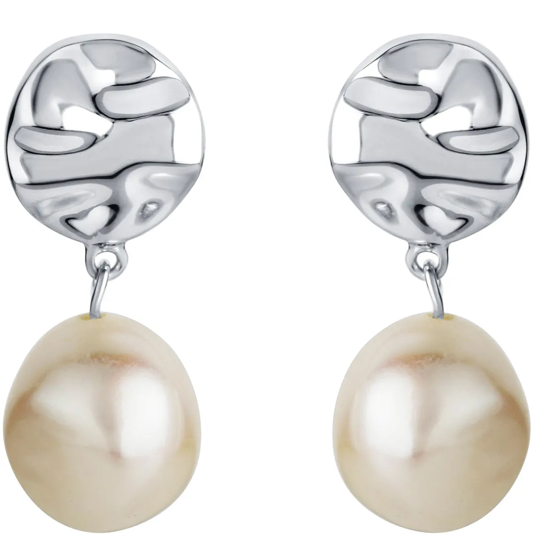 Freshwater Cultured Pearl Dainty Disc Charm Drop Earrings in Sterling Silver