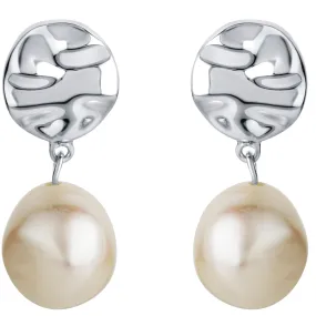 Freshwater Cultured Pearl Dainty Disc Charm Drop Earrings in Sterling Silver