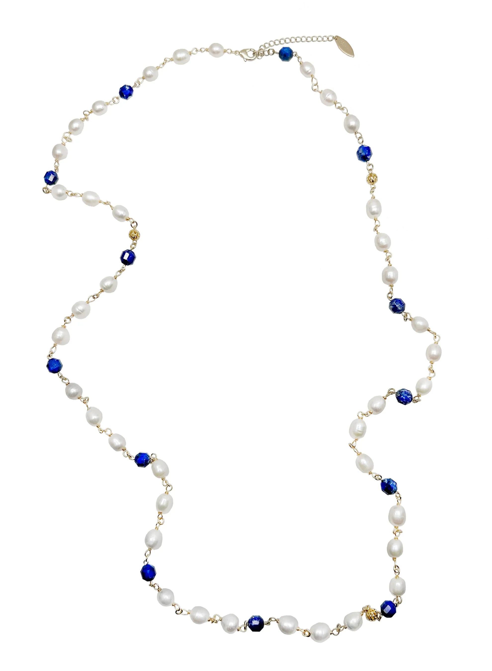 Freshwater Pearls With Lapis Multi-Way Necklace KN021