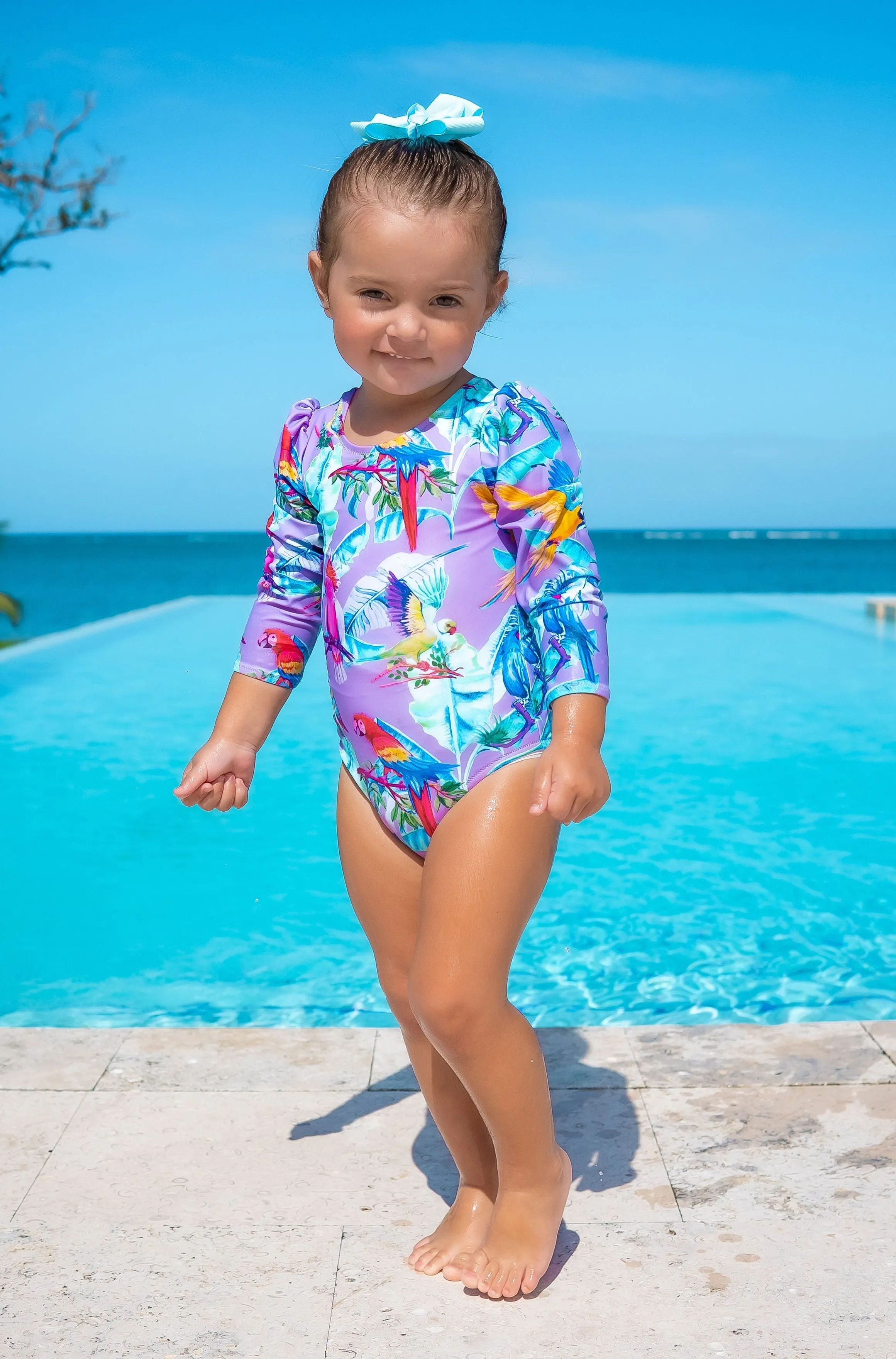 Girls Puffed Long Sleeves One Piece