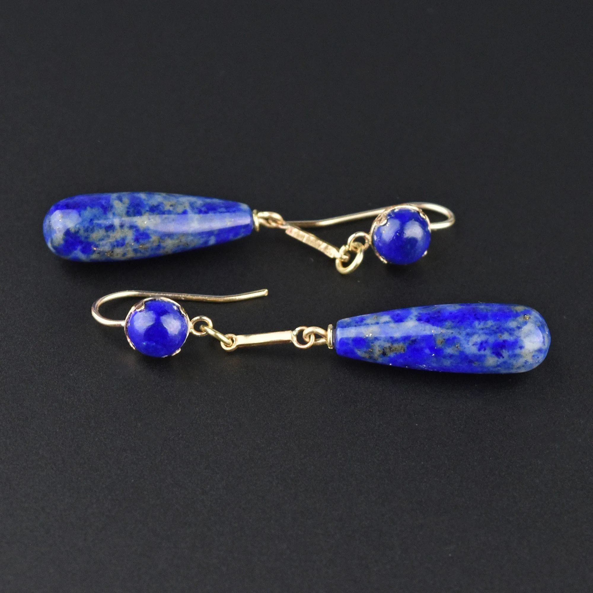 Gold Lapis Lazuli Teardrop Long Dangle Earrings