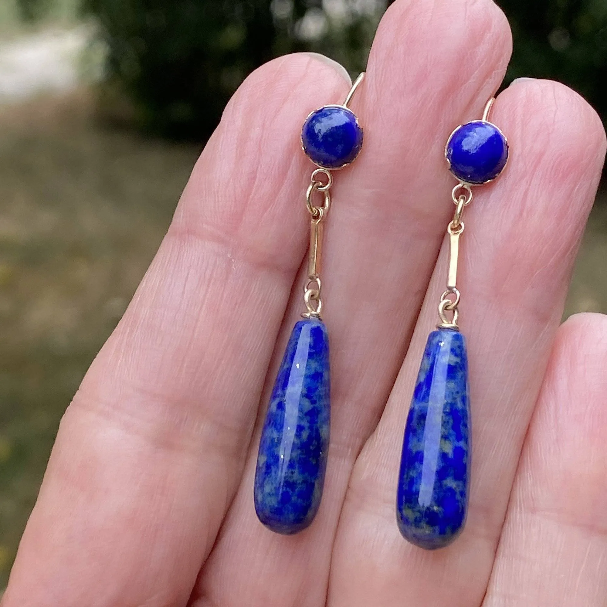 Gold Lapis Lazuli Teardrop Long Dangle Earrings