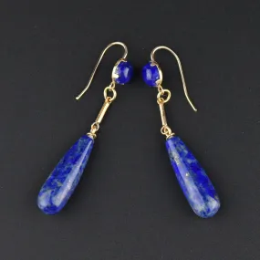 Gold Lapis Lazuli Teardrop Long Dangle Earrings