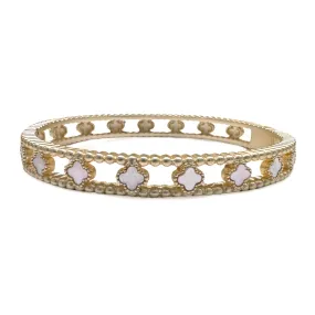 Gold Plated Bangle with Mother of Pearl and Gold Plated Clovers