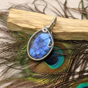 Gorgeous Flashy Blue Faceted Labradorite Pendant ~ Wire Wrapped by Hand ~ Includes Silver Chain