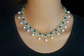 Graceful One Gram Gold Emerald,Ruby And American Diamonds Necklace