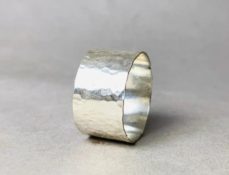 Hammered Band Ring, 925 Silver Ring, Wide Hammered Ring, Sterling Silver Ring, Band Unisex Ring, Statement Ring, Sterling Jewelry