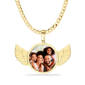 High Polished Round Photo Pendant with Wings