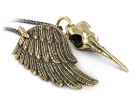 Hummingbird Skull & Wing Necklace - Bronze