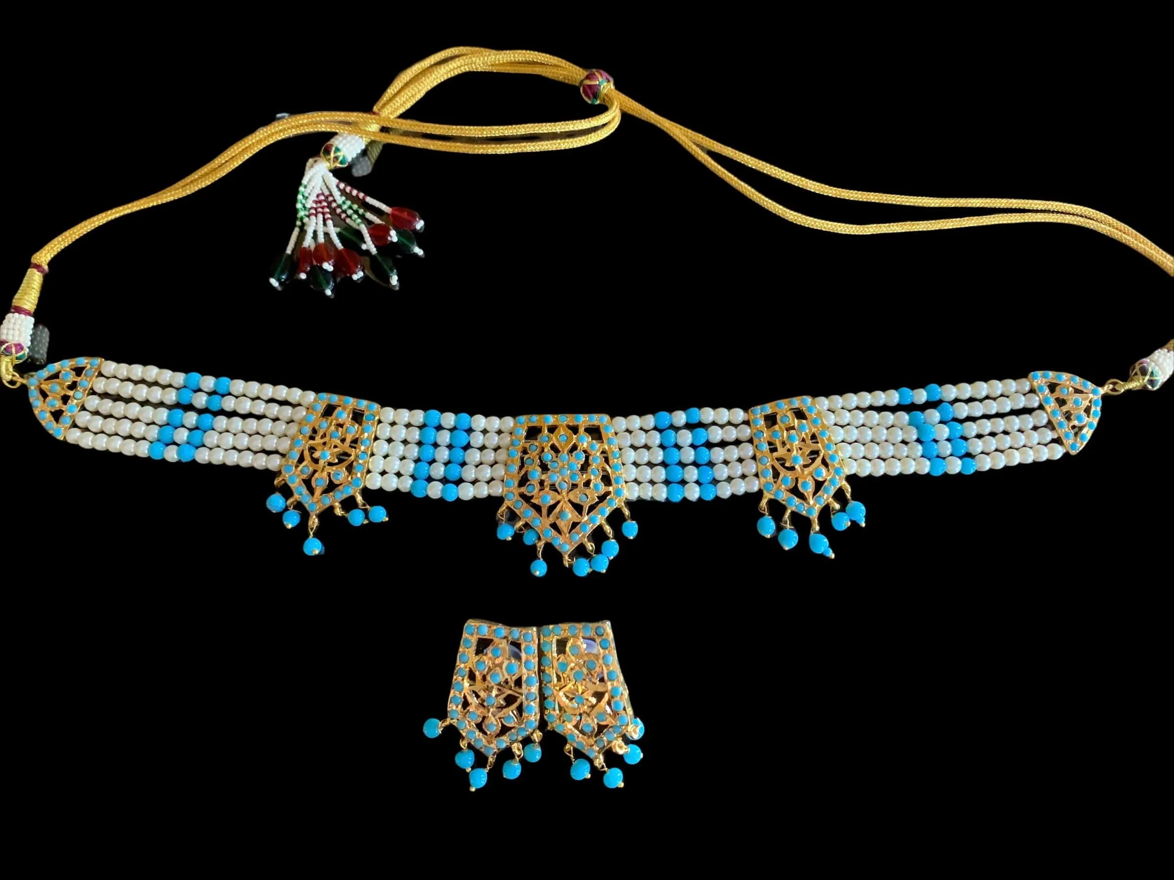 Indu feroza choker in pearls with turquoise SHIPS IN 4 WEEKS