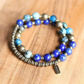 “Intuition and Change” Lapis Lazuli and African Turquoise Mala Bracelet