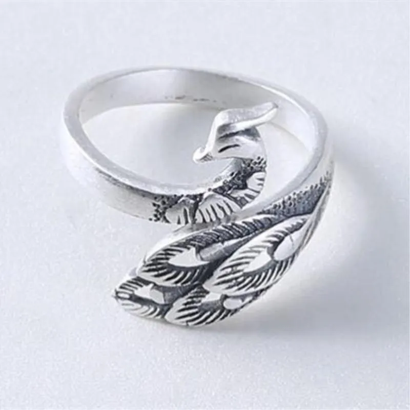 Jubilant Silver Peacock Ring