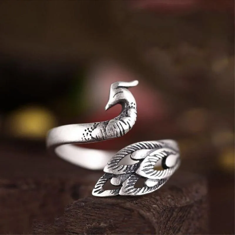 Jubilant Silver Peacock Ring