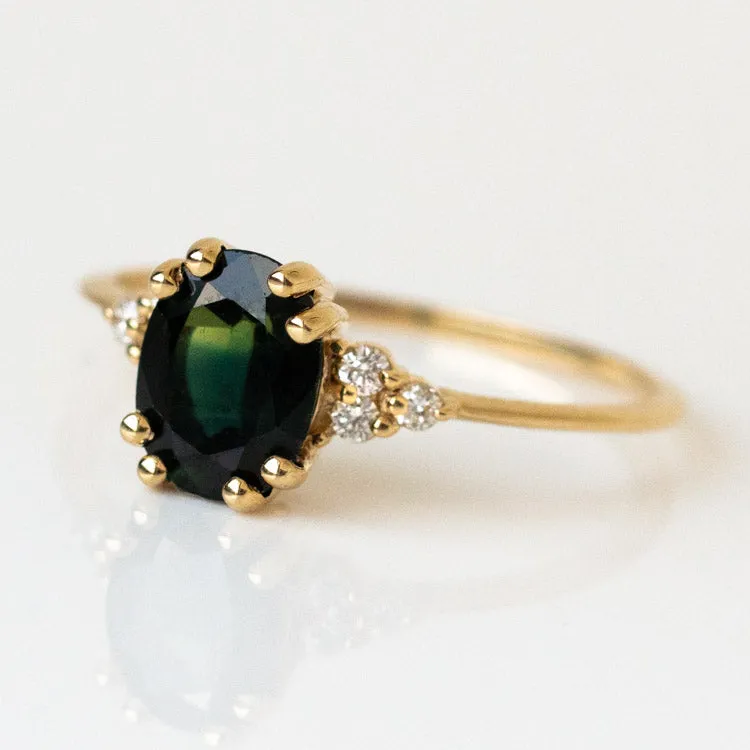 Juno Ring with Teal Sapphire in Yellow Gold