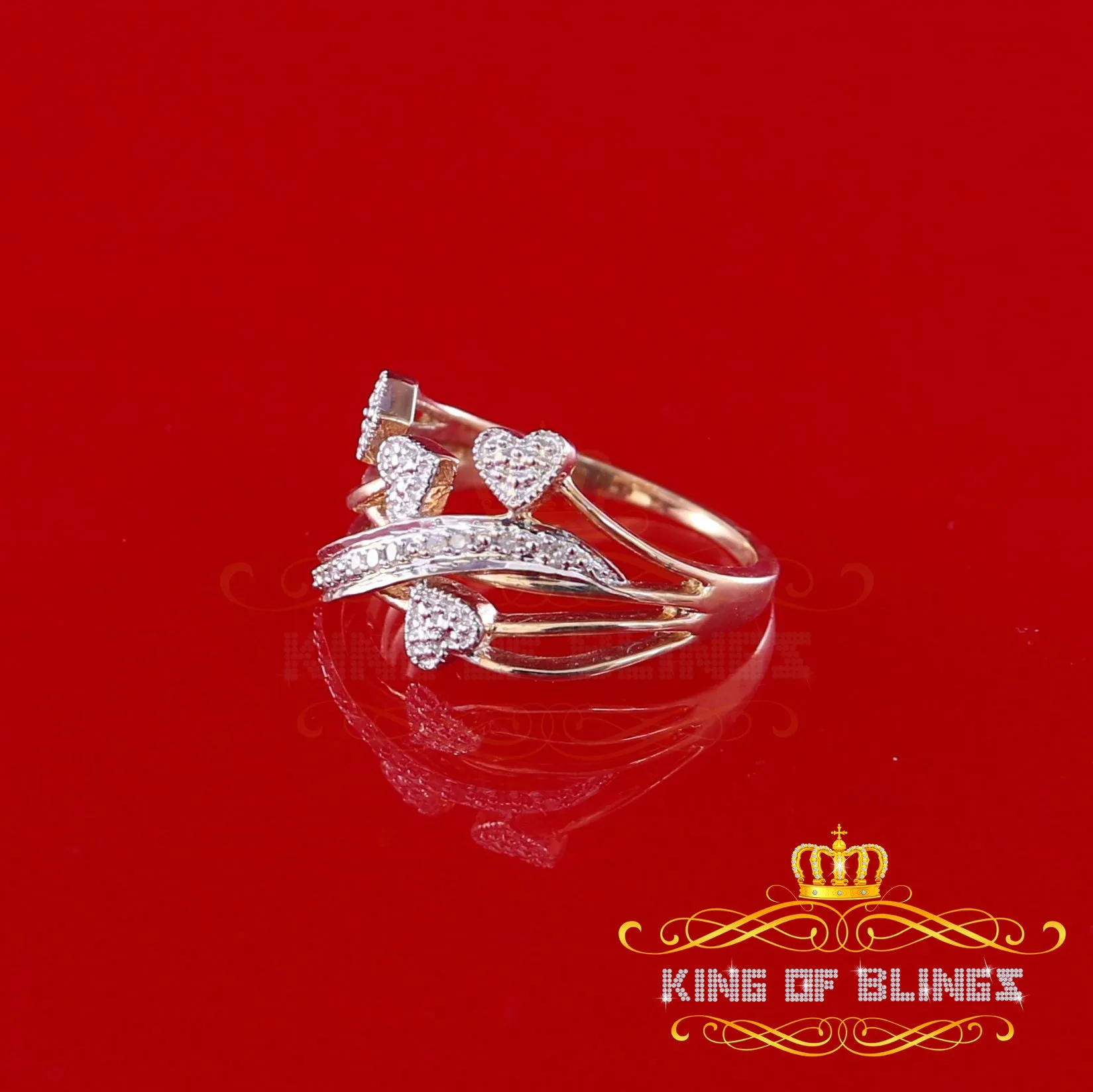 King of Bling's  Real 0.05CT Real Diamond Real 10kt Yellow Gold Womens HEART ARROW Ring Size 6.5