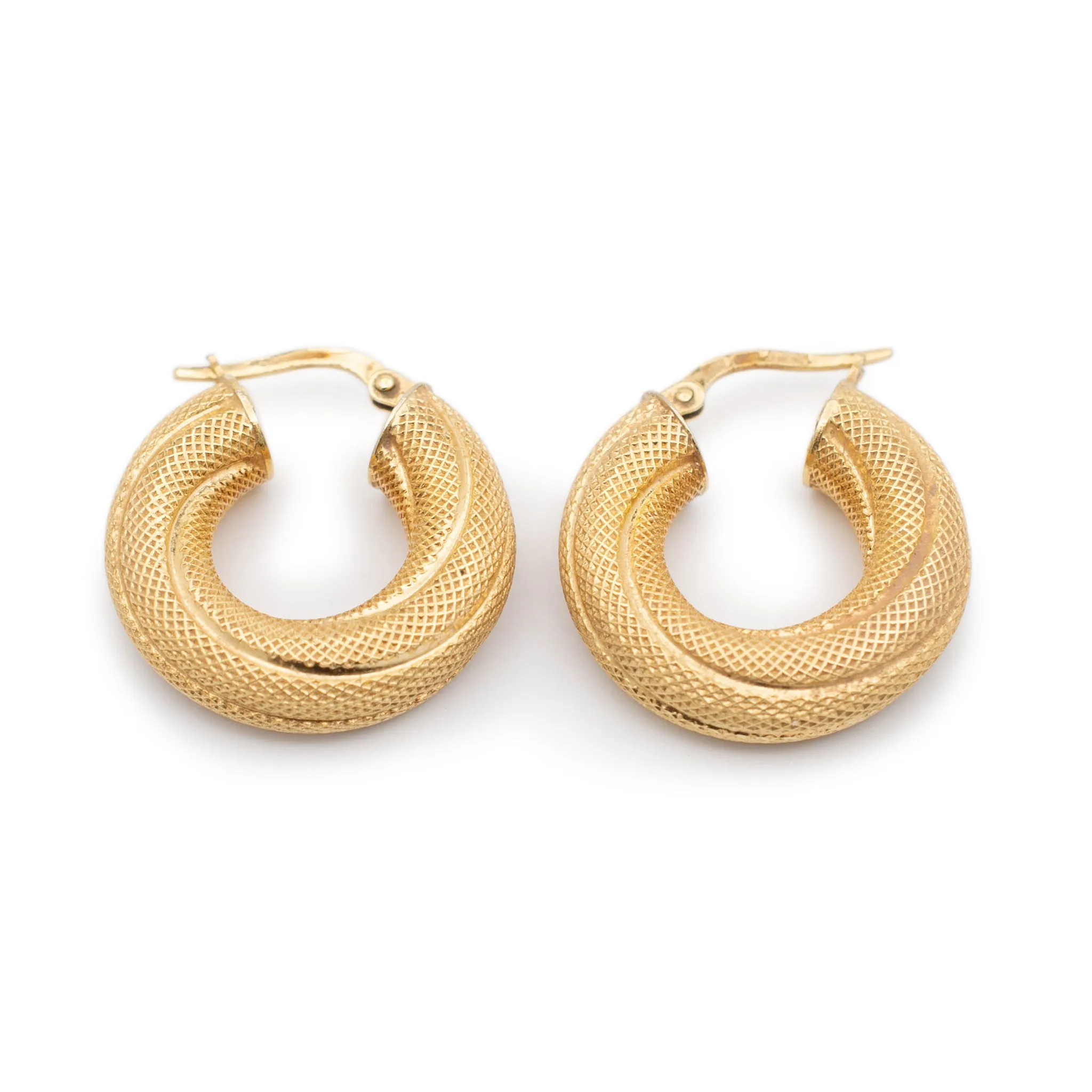 Ladies 14K Yellow Gold Mesh Hoop Earrings