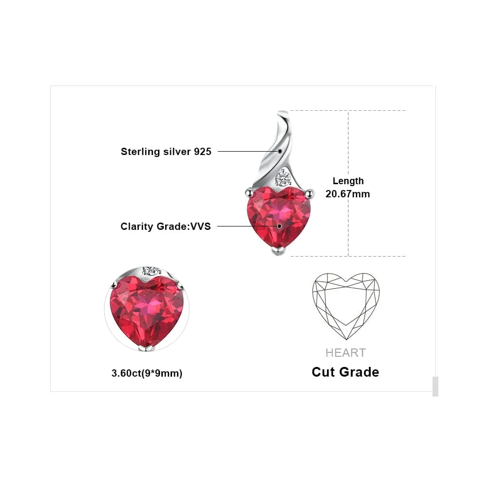 Love Heart Created Ruby Pendant Necklace - 925 Sterling Silver (Without Chain)