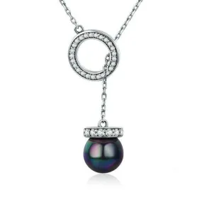 Lucky Circle and Black Pearl 925 Sterling Silver Fashion Pendant Necklace