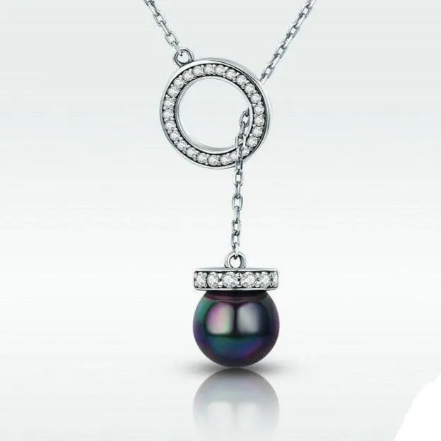 Lucky Circle and Black Pearl 925 Sterling Silver Fashion Pendant Necklace