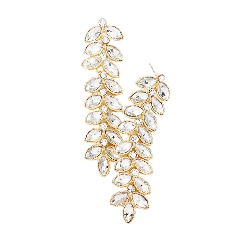 Marquise Crystal Leaf Vine Drop Evening Earrings