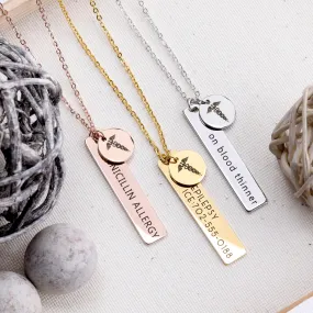 Medical Alert Personalized Necklace