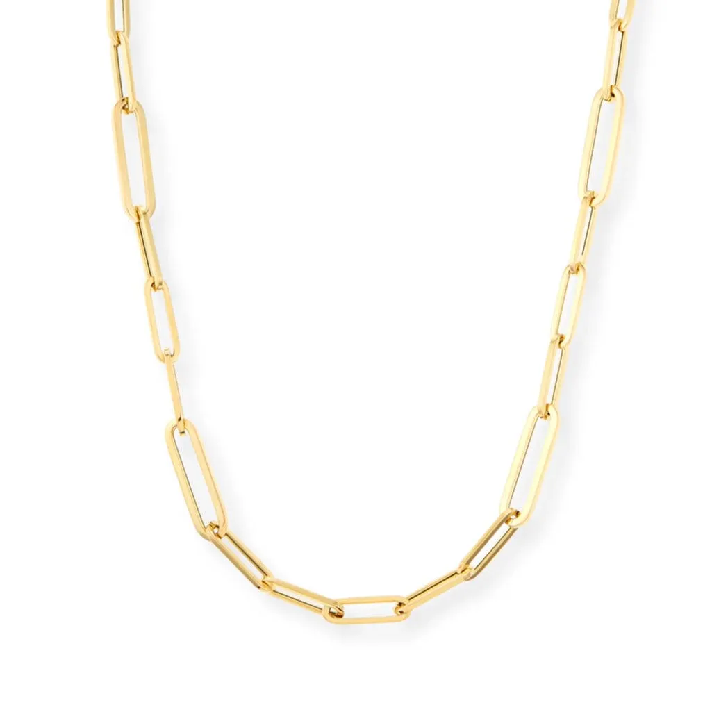 Medium 14K Gold Paper Clip Necklace, Solid Gold