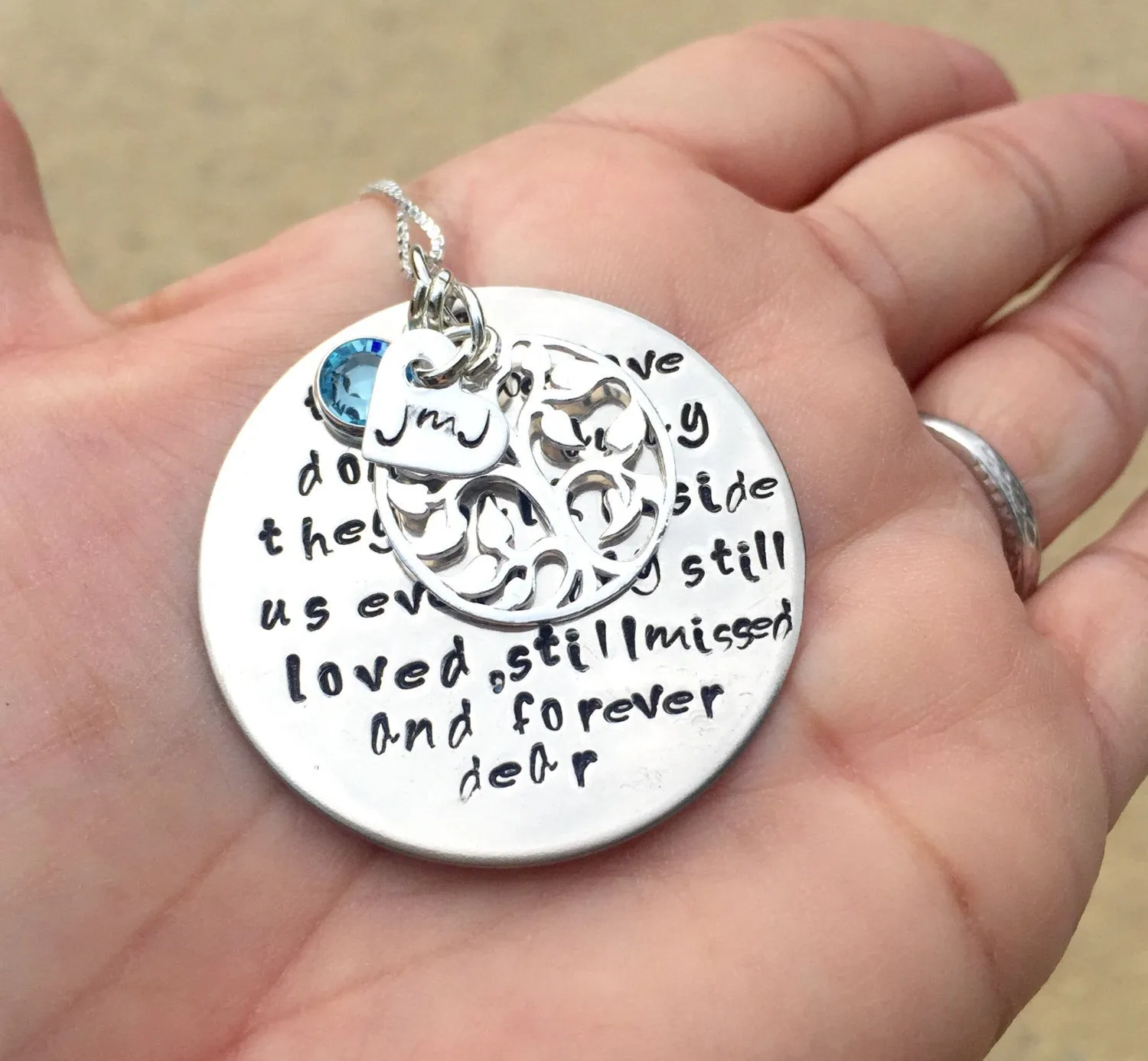 memorial necklace, rememberance necklace, natashaaloha, tree of life necklace, lyrics necklace, memorial quote necklace, hand stamped