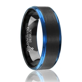 Men 8mm Black Blue Two-tone Tungsten Carbide Wedding Band Ring Matte Finish