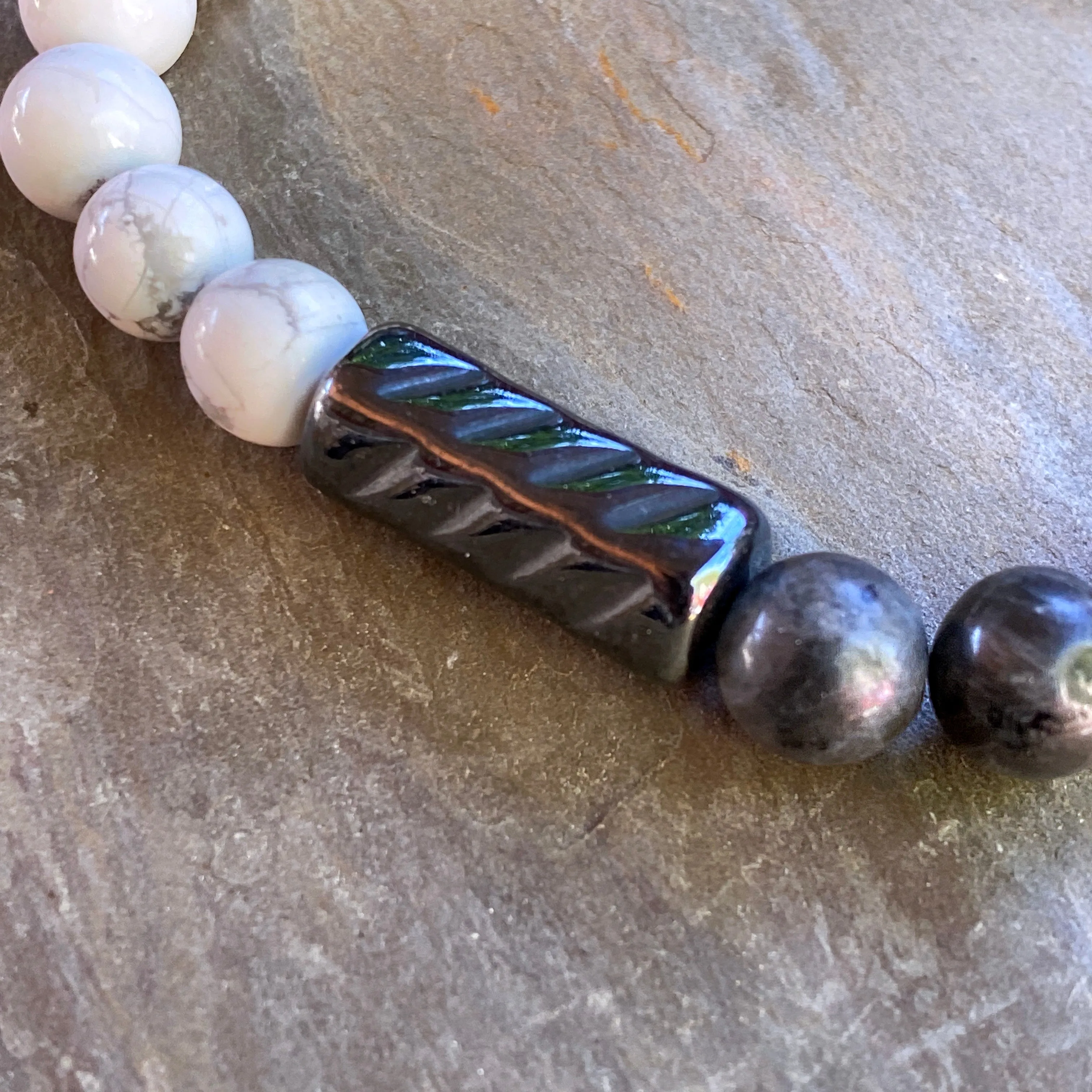 Men’s Black Labradorite, Hematite and Howlite Balance gemstone bracelet