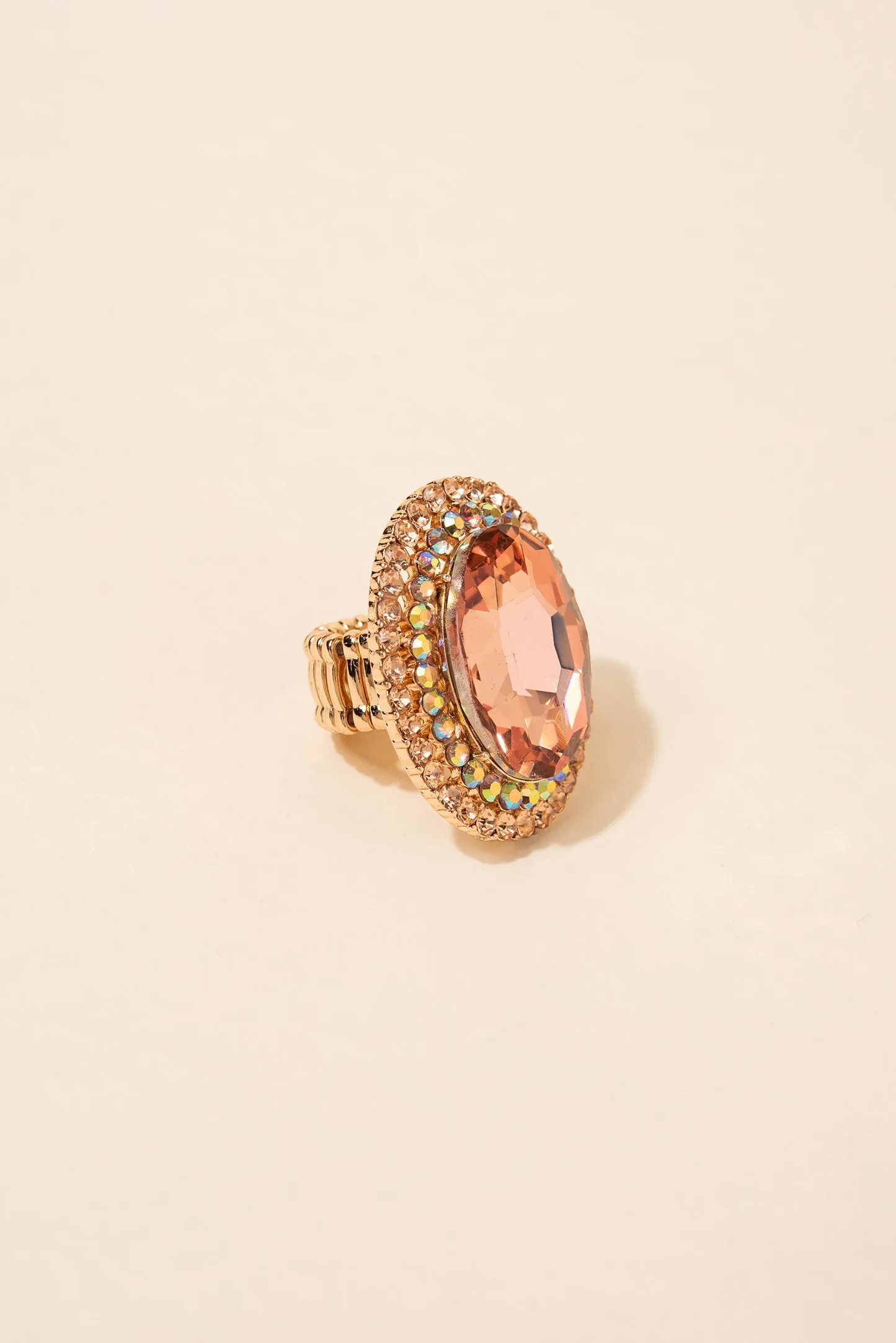 Miriam Oval Stone & Double Halo Stretch Ring