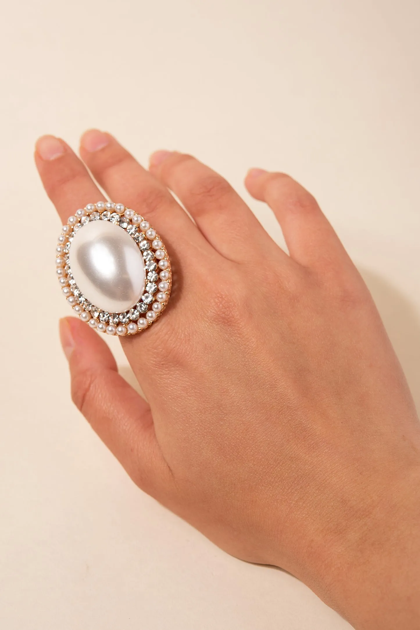 Miriam Oval Stone & Double Halo Stretch Ring