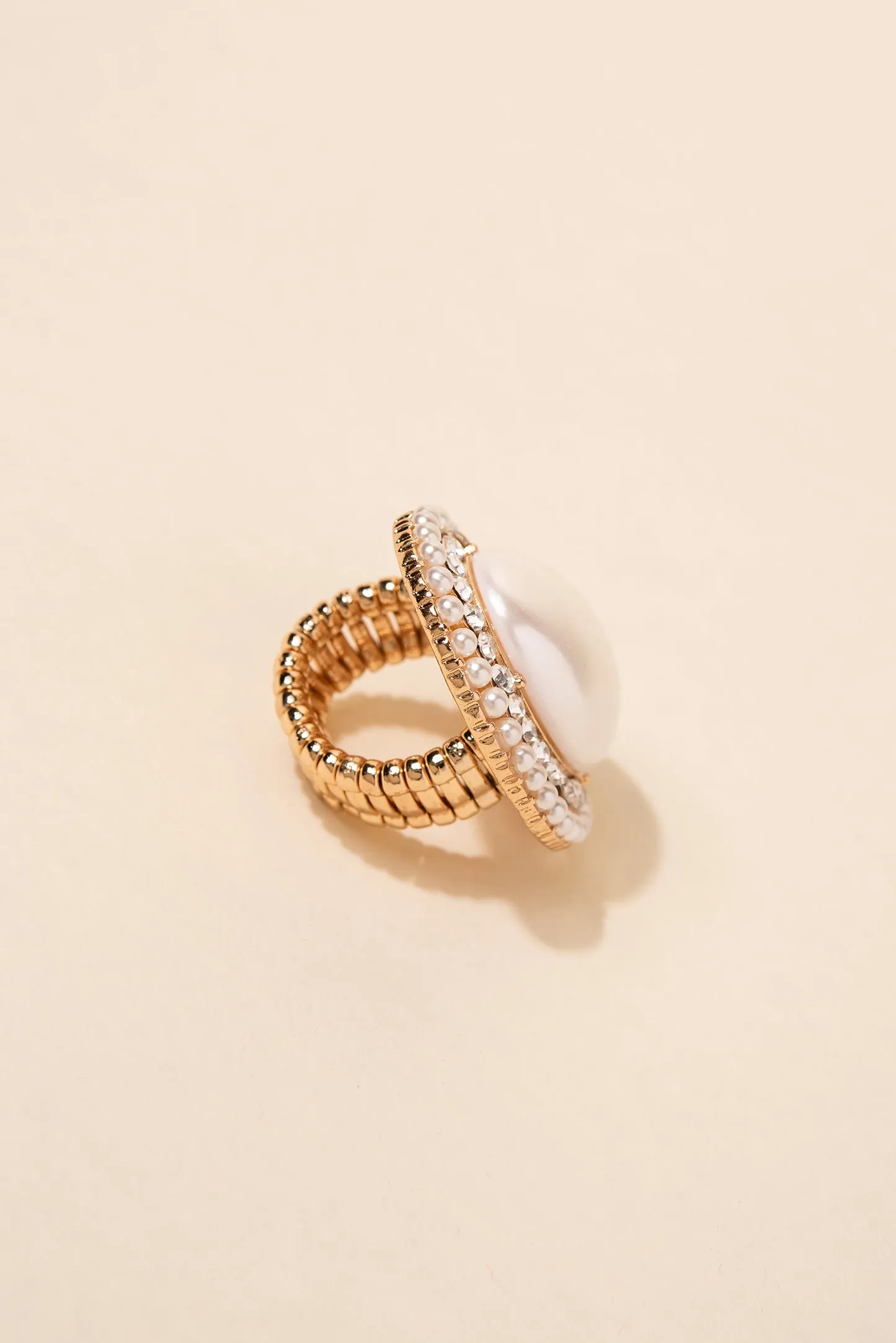 Miriam Oval Stone & Double Halo Stretch Ring