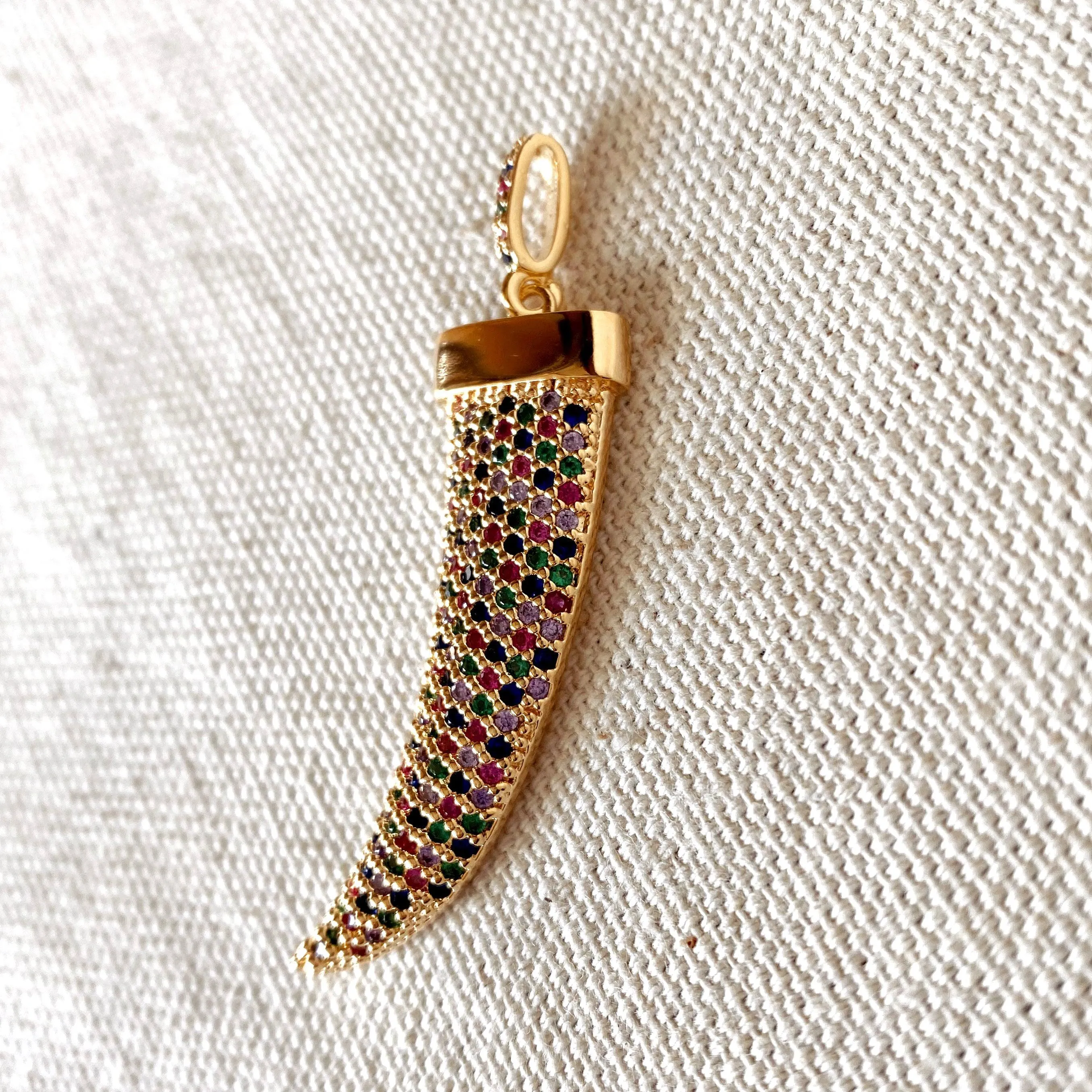 Multicolor Cubic Zirconia Tusk Pendant Made of 18k Gold Filled