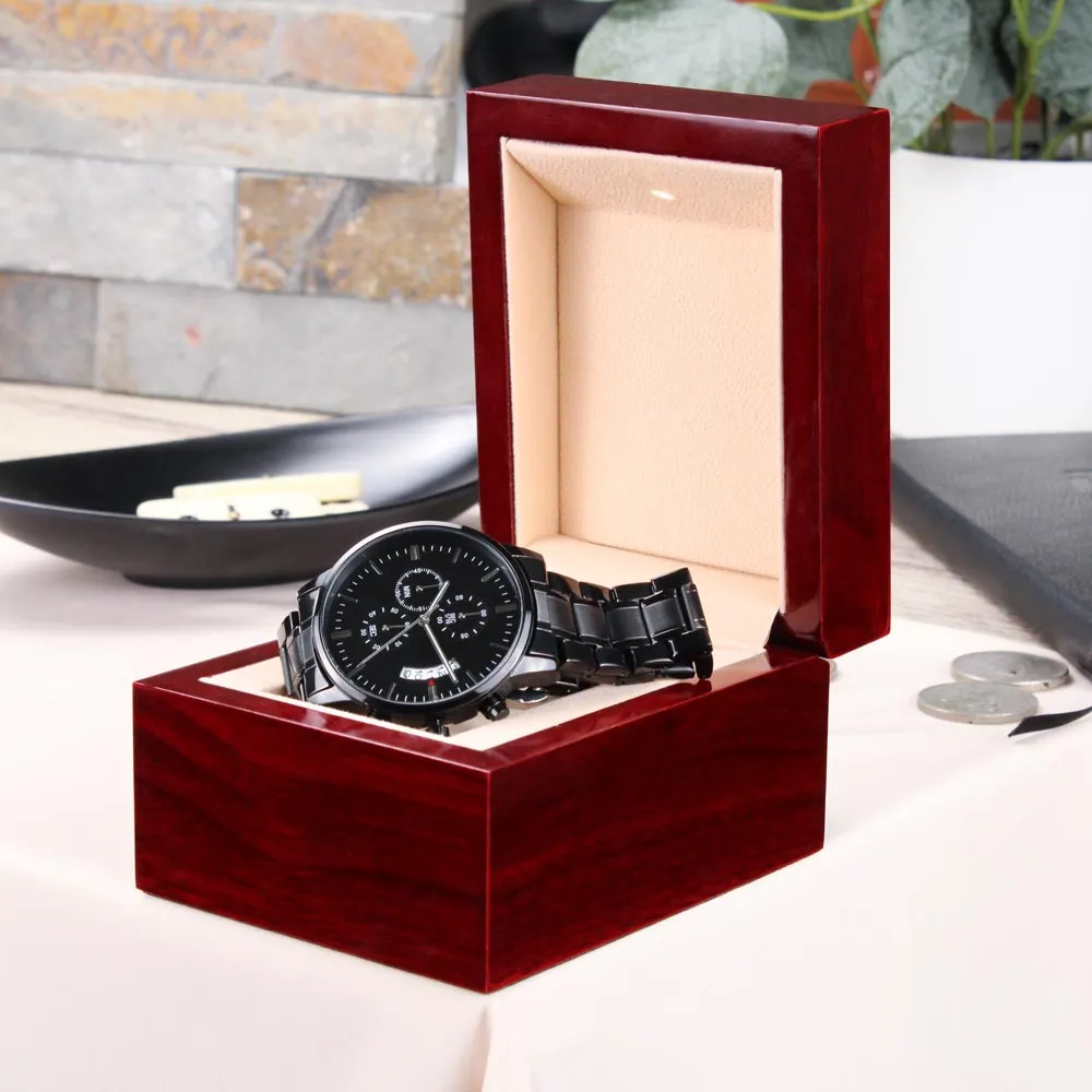 My Man I Love You Engraved Black Chronograph Watch For Boyfriend or Husband