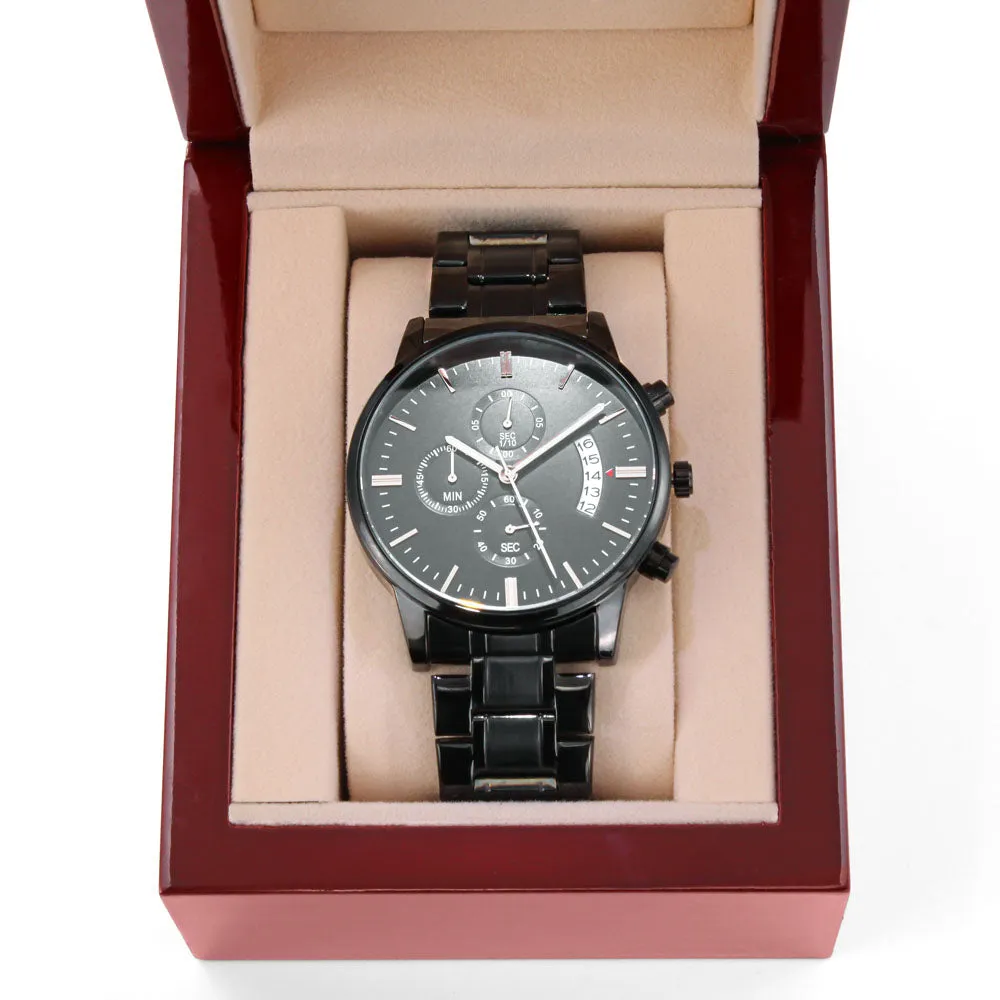 My Man I Love You Engraved Black Chronograph Watch For Boyfriend or Husband